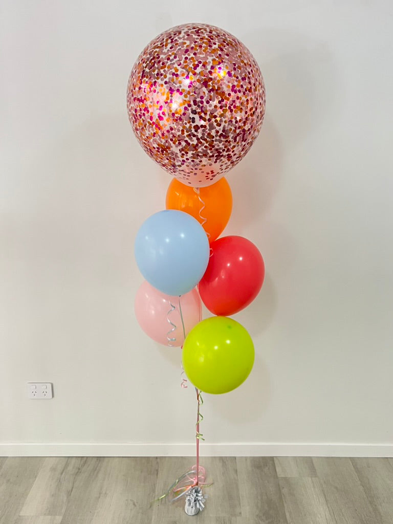 Confetti and 5 Balloon Bouquet