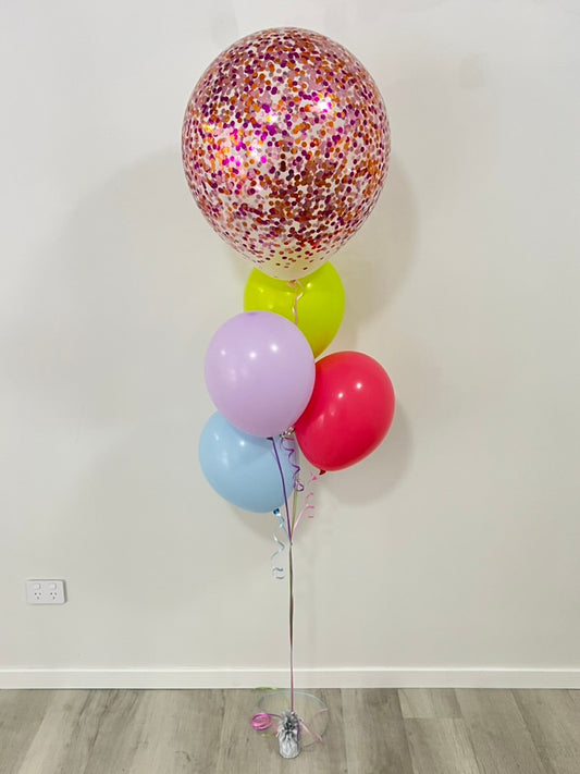 Confetti and 4 Balloon Bouquet